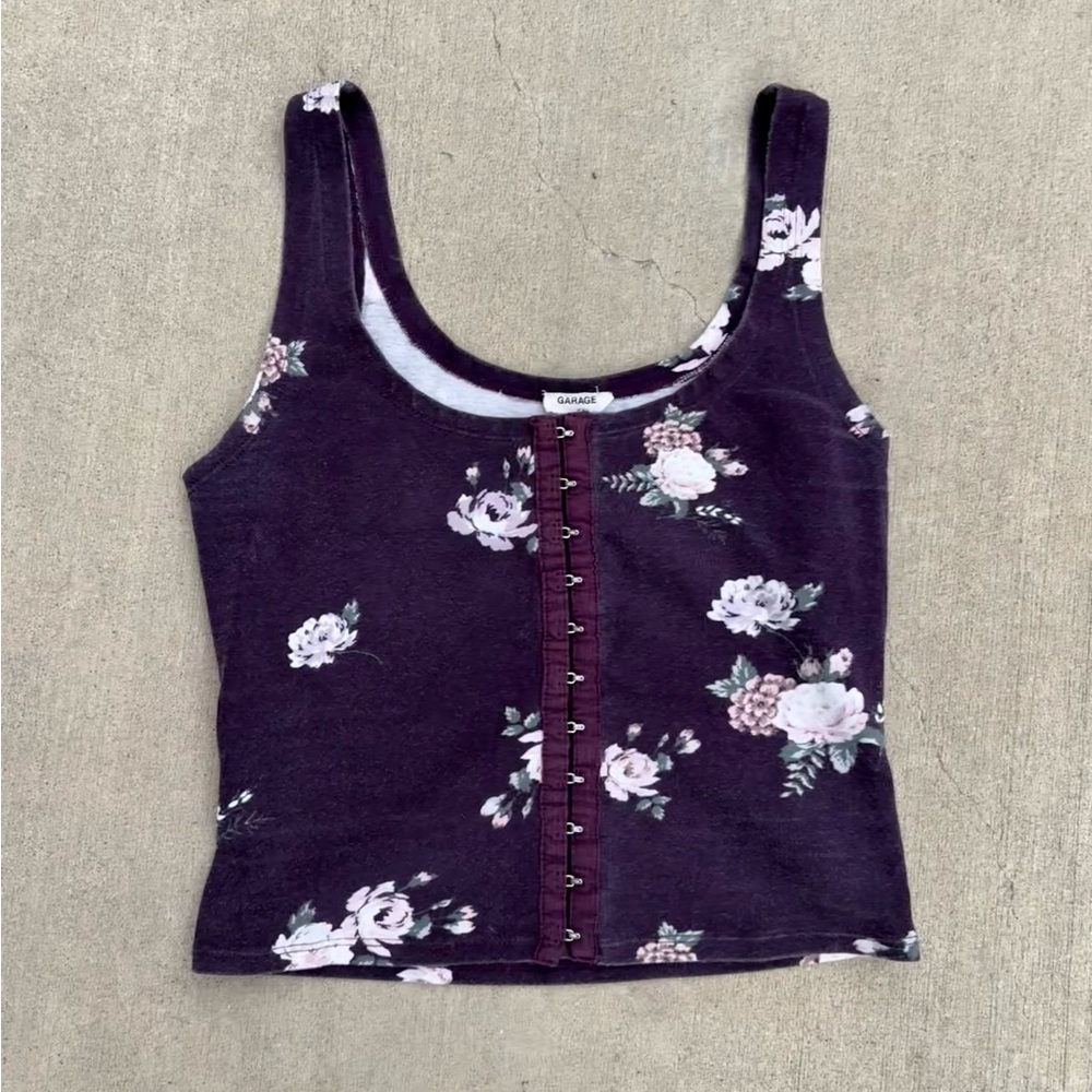 Garage Dark Purple Floral Tank Top